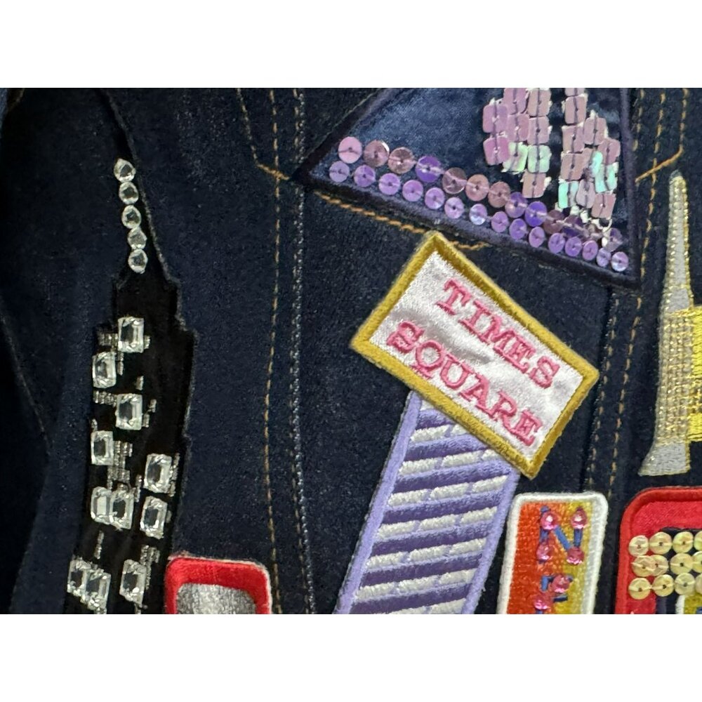Diane's Essentials Women's New York Theme Beaded Embellished Denim Jacket Sz S - Picture 6 of 10